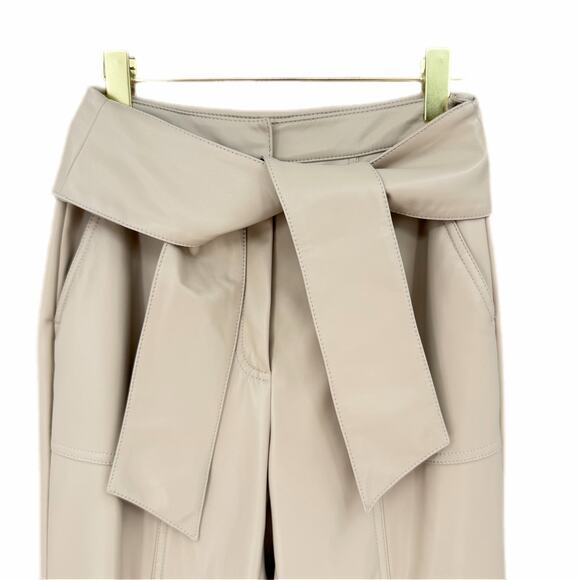 Jonathan Simkhai Tessa Tie Belt Faux Vegan Leather High Rise Straight Tan Pants - Picture 8 of 12